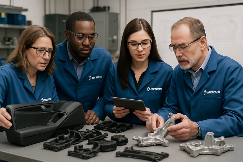 Inteva R&D team working on automotive plastic components and casting products